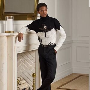 Purple Label Ralph Lauren Intarsia-Knit Cashmere Black White Alpine Sweater NWT